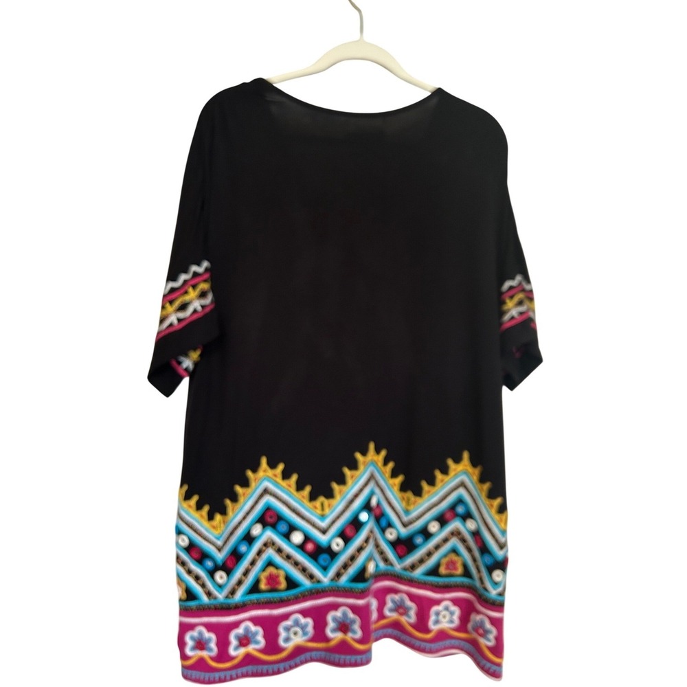 Double D Ranchwear Black Embroidered Tunic Top V-Neck Oversized Boho Fit = XL - Picture 4 of 6